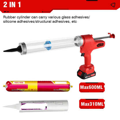 Elektrisch Kitpistool - Accu Kitspuit - Lijmpistool - 6 Snelheden - 18V - Voor Glas - Rubber & Kit - Meerdere Toepassingen - Inclusief 14 Nozzles - Zonder Accu - QUORE
