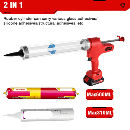 Elektrisch Kitpistool - Accu Kitspuit - Lijmpistool - 6 Snelheden - 18V - Voor Glas - Rubber & Kit - Meerdere Toepassingen - Inclusief 14 Nozzles - 2 Accu - QUORE
