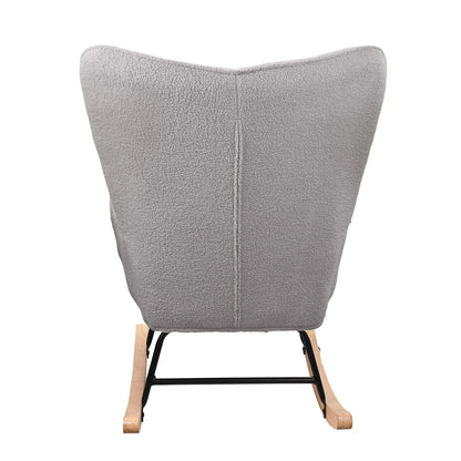 Schommelstoel – Relaxstoel – Schommelfauteuil – Lounge Stoel – Fauteuil – Teddyfluweel Bekleding – Ergonomisch Ontwerp – Stevig Metalen Frame – Compact Formaat