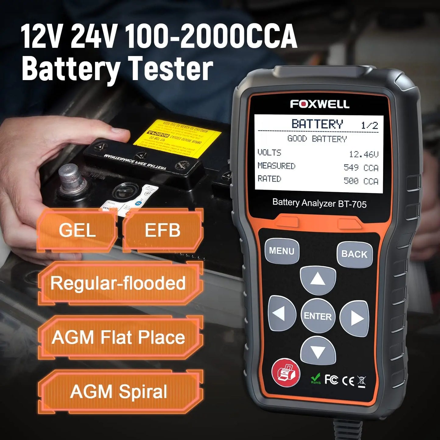 Batterijtester Auto – Accutester – Accu Tester – Laadsysteem Tester – Startsysteem Checker – 12V En 24V – CCA Meting