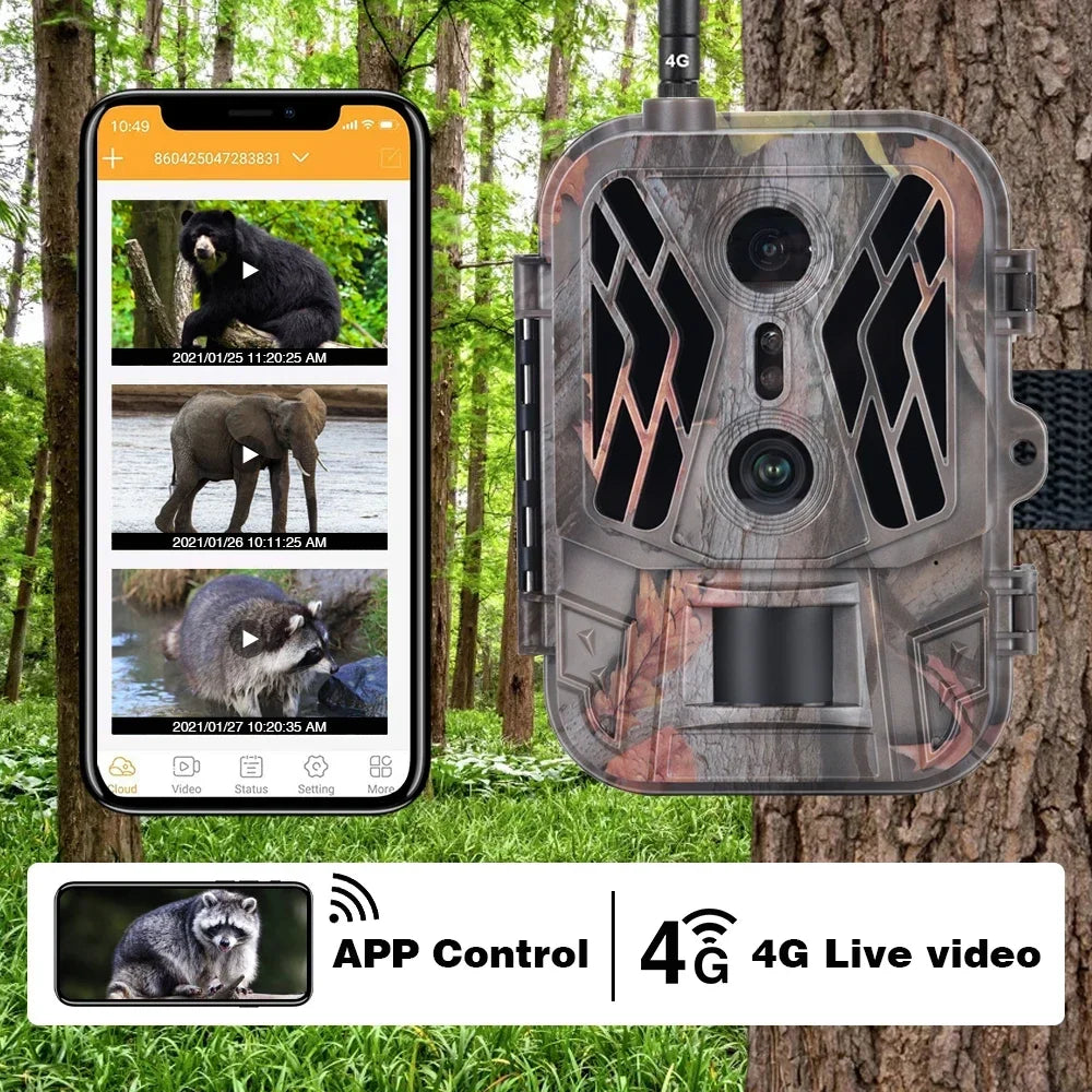 Wildcamera – Trailcamera – Jachtcamera – Buitencamera – Wildlife Camera – 4G Verbinding – Dual Lens 36MP 4K Ultra HD - Toevoegen 264GB