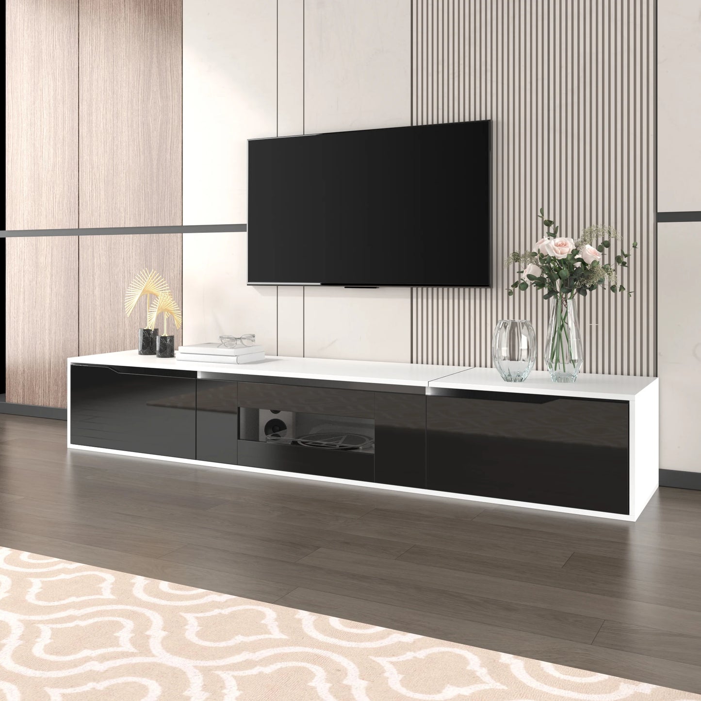 Tv-Kast – Tv-Meubel – Media Meubel – Wandmeubel – Hoogglans Zwart-Wit – Ledverlichting Met 16 Kleuren – Wandmontage