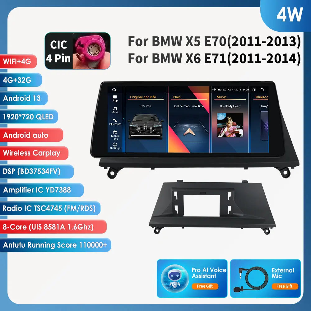 AI Intelligent Player 2 Din Android Car Radio Multimedia Video Player for BMW X5 E70 X6 E71 CCC CIC GPS Navi Carplay Auto 4G RDS - QUORE
