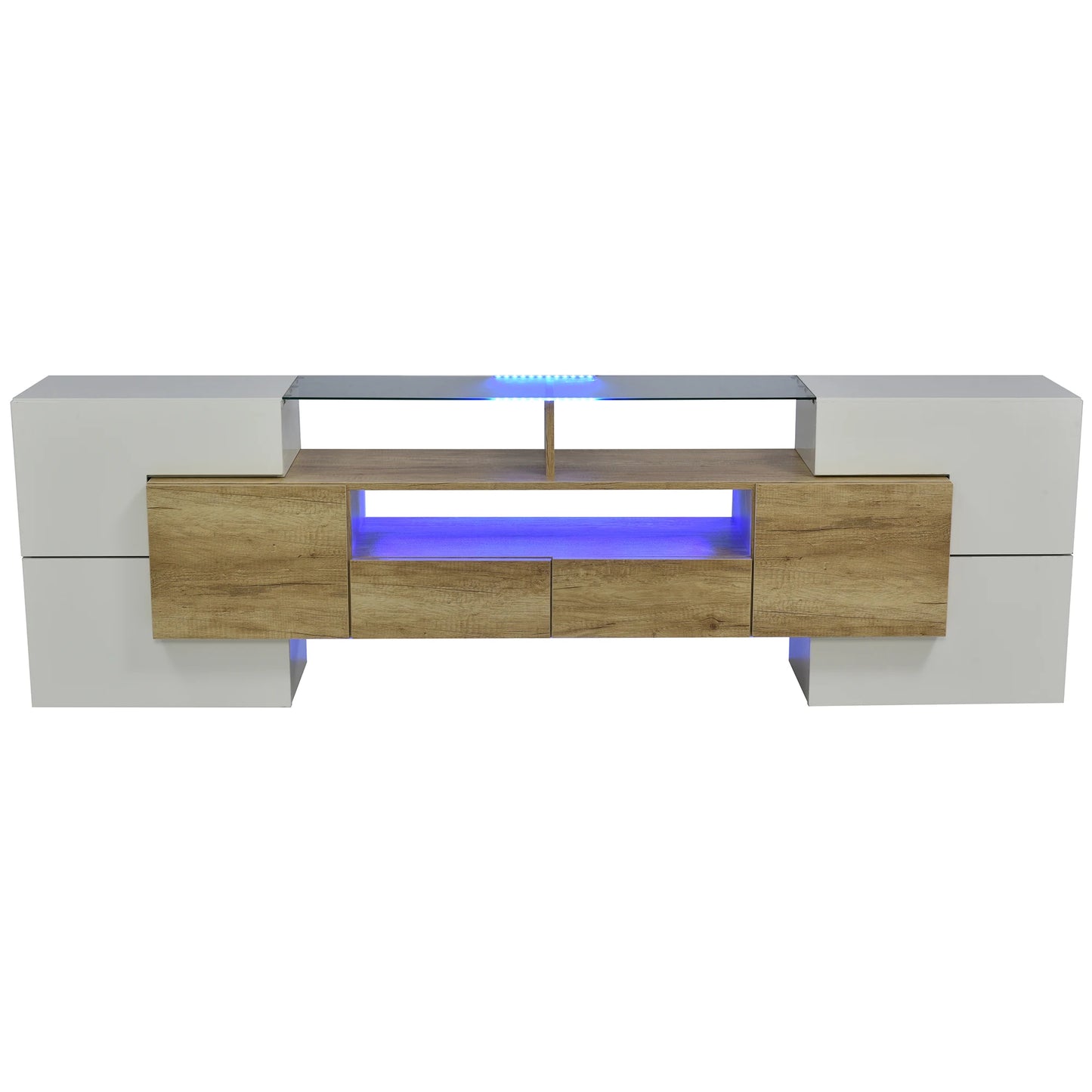 TV-Meubel – Tv-Kast – Meubelkast – Woonkamermeubel – Hoogglans Wit – 200 cm Breed – LED-Verlichting