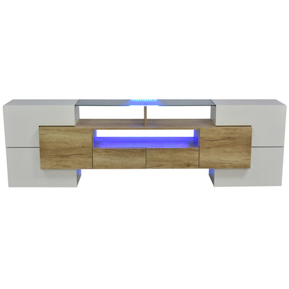 TV-Meubel – Tv-Kast – Meubelkast – Woonkamermeubel – Hoogglans Wit – 200 cm Breed – LED-Verlichting