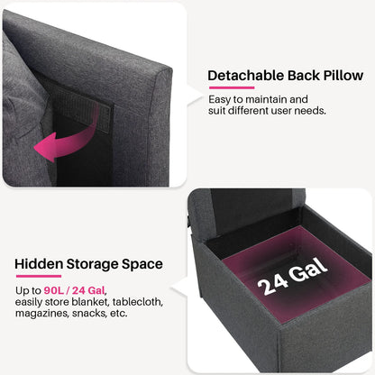 Eetkamerstoelen – Gestoffeerde Stoelen – Stoelen Met Wielen – Opbergruimte Stoelen – Zacht Kunstlinnen – Houten Frame – 24 Liter Opbergvak - Grijs