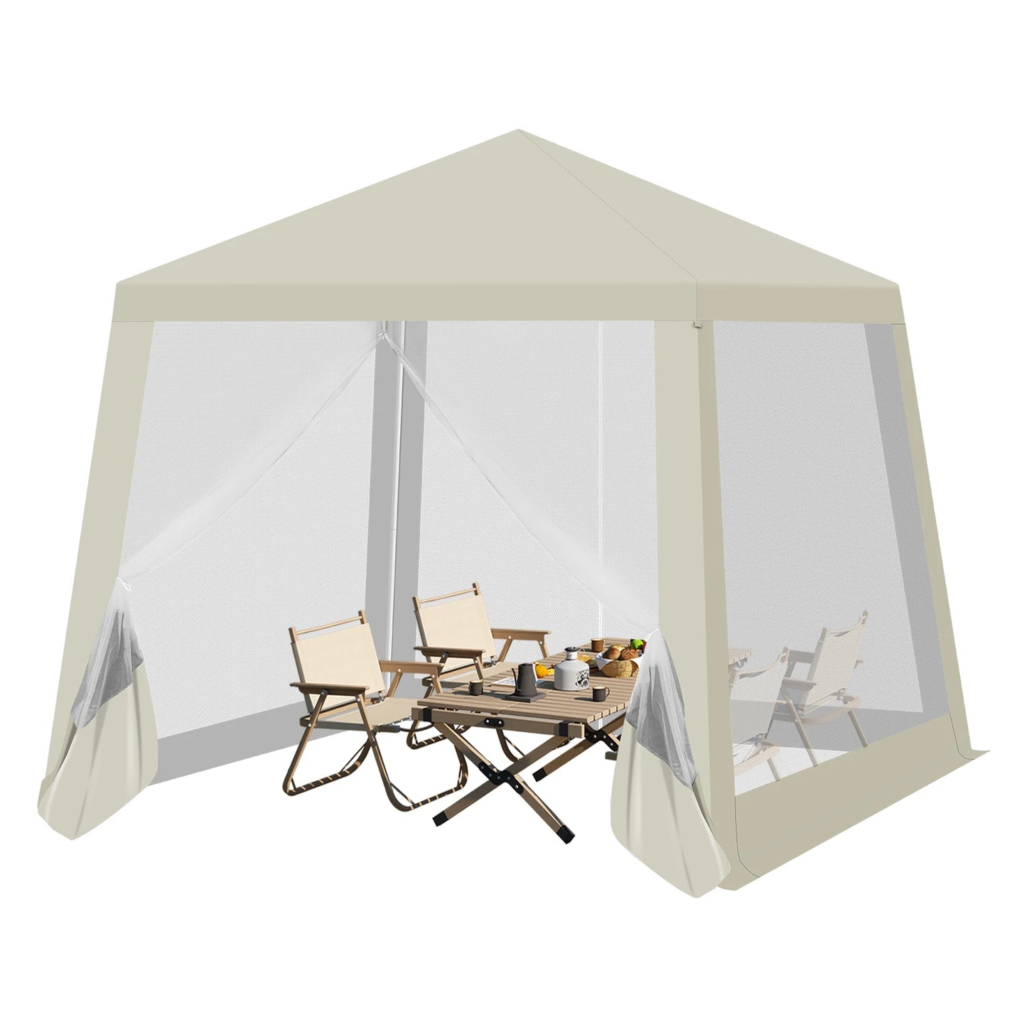 Tuinpaviljoen - Partytent - Tent - Easy up Partytent - 3x3m - met Muskietennet en Gaaswanden - Partytenten - Waterafstotende Tent voor Terras, Patio en Tuin - Eenvoudige Montage - Pergola - Paviljoen - Wit