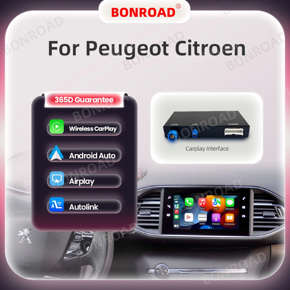 Draadloze CarPlay Adapter – Android Auto Interface – Bluetooth Connector – Mirror Link – Peugeot Citroën SMEG MRN Versie – Draadloze Verbinding – Plug & Play Installatie