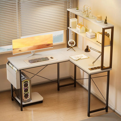 2-in-1 L-vormige Bureautafel – Hoekbureau – Gametafel – Werkplek Bureau – Thuiswerkbureau – Verstelbaar 140x140 / 230 cm – Ergonomische Monitortray – Geïntegreerde Power Hub - QUORE