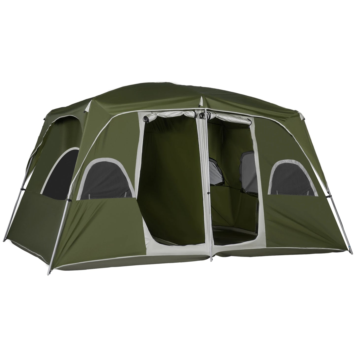 Gezinstent met 2 Slaapkamers - 400x275x210 cm Groene Tent - Waterdicht - UV-bestendig - Flexibele Glasvezel Stokken - 4-8 Personen - QUORE