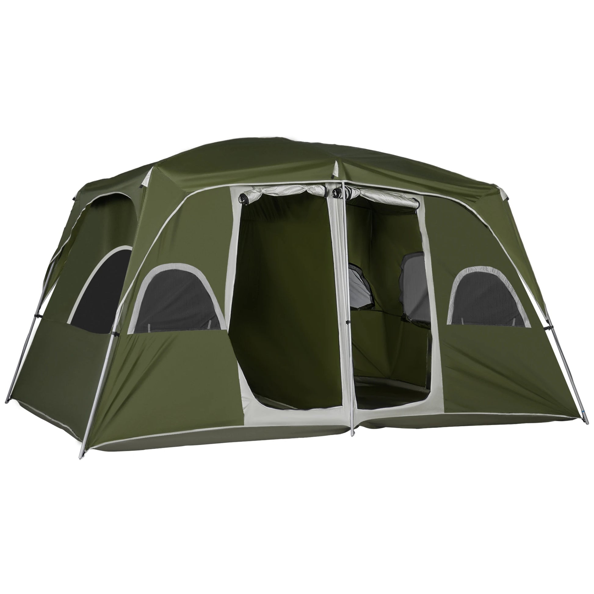 Gezinstent met 2 Slaapkamers - 400x275x210 cm Groene Tent - Waterdicht - UV-bestendig - Flexibele Glasvezel Stokken - 4-8 Personen - QUORE