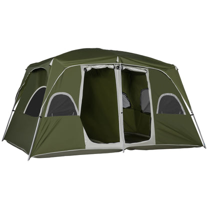 Gezinstent met 2 Slaapkamers - 400x275x210 cm Groene Tent - Waterdicht - UV-bestendig - Flexibele Glasvezel Stokken - 4-8 Personen - QUORE
