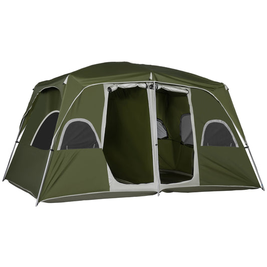 Gezinstent met 2 Slaapkamers - 400x275x210 cm Groene Tent - Waterdicht - UV-bestendig - Flexibele Glasvezel Stokken - 4-8 Personen - QUORE