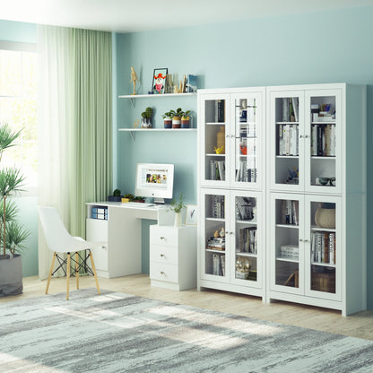Vitrinekast – Vitrinekast Met Deuren – Displaykast – Boekenkast – Keukenkast – 4 Glazen Deuren – Strak Mat Wit – 190x80x33 cm Hoog