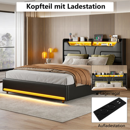 fangange Upholstered double bed, 140x200 cm, 160x200 cm, with storage space, upholstered headboard, with slatted frame, PU