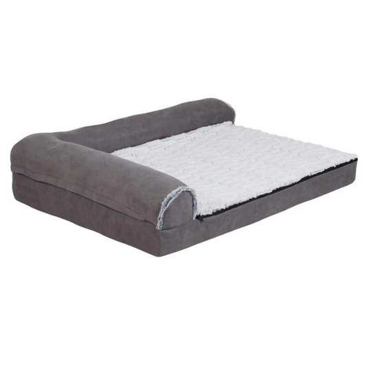 Hondenbed - Hondenbank - Bolster Hondensofa -Slaapbank - Pet Bed - Orthopedische - L-Vorm - Met Afneembare Wasbare Hoes - 100% Katoen - 2XL - 135 x 100 x 28 cm - Grijs - QUORE