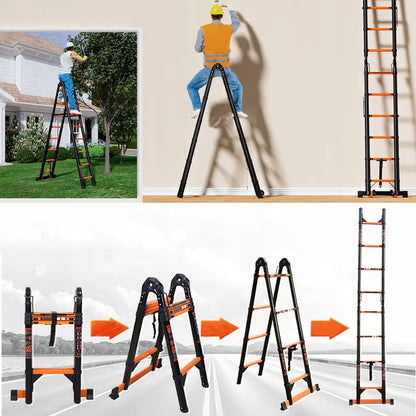 Telescoopladder – Uitschuifladder – A-Framestrap – Multifuntionele Ladder – Verstelbare Hoogte – Carbonstalen Constructie – 150 Kg Maximaal Belastbaar - 3.3 m