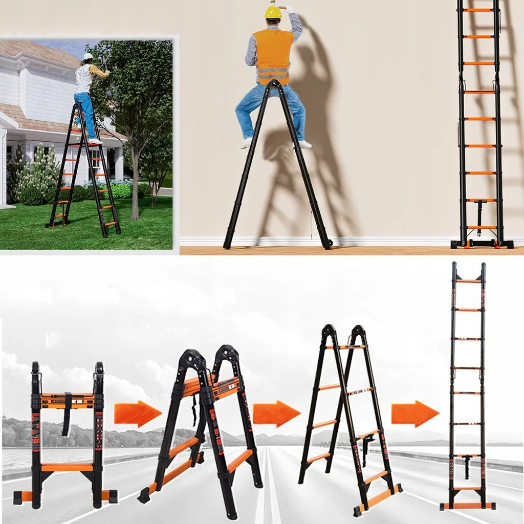 Uitschuifbare Ladder – Telescopische Ladder – Multifunctionele Ladder – Inklapbare Ladder – Verstelbare Ladder – Carbon Staal – 150 Kg Draagkracht - QUORE