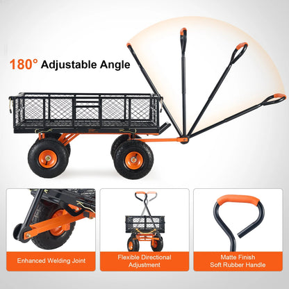 Tuinwagen - Relaxdays Bolderkar Luchtbanden - 400lbs - Transportkar Staal - Bolderwagen - Tuinkrukje - Duurzaam Metalen Frame - Zwart