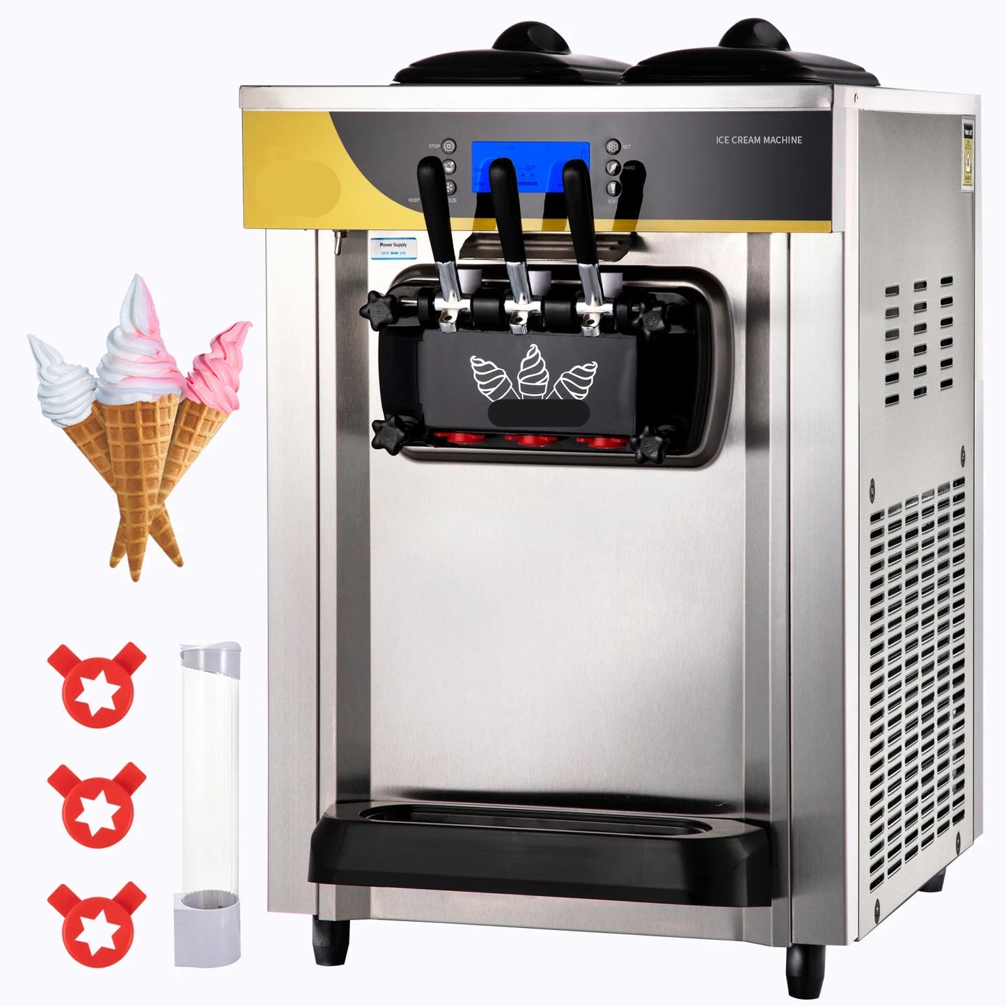 Softijs-Machine – IJsjesmaker – Soft-IJsapparaat – IJsbereider – IJsmachine – 2 X 6 Liter Mengbakken – 22-30 Liter Per Uur