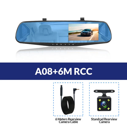 Dashcam voor Auto - Dashcam 4.3 Inch - Full HD 1080P Auto Rij Recorder - Achteruitkijkspiegel DVR - Nachtzicht, Bewegingsdetectie & Parkeermodus - 6M Achteruitrijcamera - Zonder Geheugenkaart - Zwart