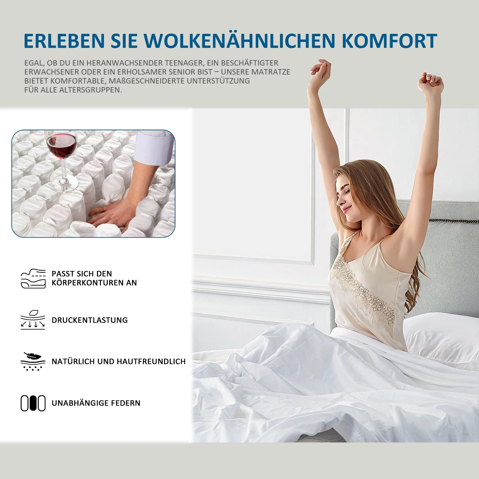 Pocket spring core mattress 25cm H3 - 7 zones with diatom foam & orthopedic support - QUORE