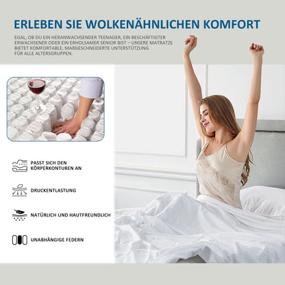 Pocketveringmatras – Matras – Slaapmatras – Stevig Matras – Orthopedisch Matras – 140x190x25 cm – 7 Zones Pocketvering – Diatomeeënaarde Schuim