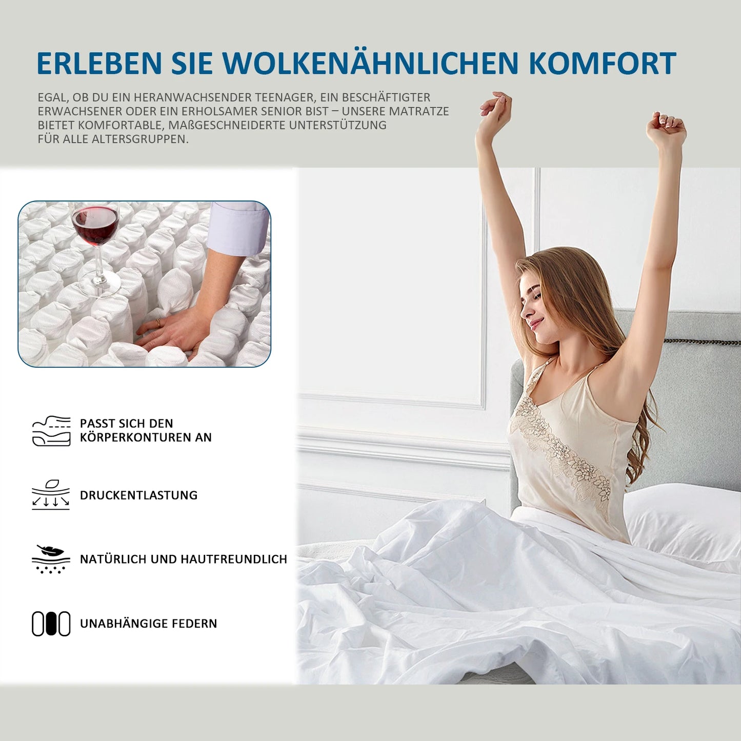 Pocketveringmatras – Matras – Slaapmatras – Veerbed – Orthopedisch Matras – 25 cm Dik – H3 Stevige Hardheid – 7 Zones Met Diatomeeënaarde Foam