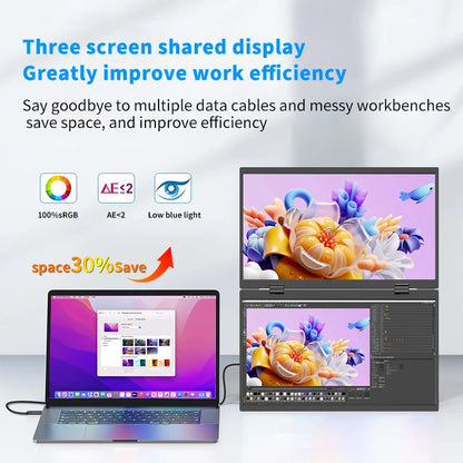 15,6 Inch Draagbare Monitor – Extra Scherm – Laptop Display – Schermvergroter – Tweede Beeldscherm – IPS Scherm Met 178° Kijkhoek – Opvouwbare Standaard 315° - QUORE
