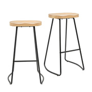Barkruk - Barstoel - Kruk - Barstoelen - Keukenstoel - Set van 2 Barkrukken - Massief houten eetkamerstoelen - met vaste metalen basis - moderne meubels voor bar en huis - Natuurlijk/Zwart
