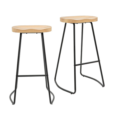 Barkruk - Barstoel - Kruk - Barstoelen - Keukenstoel - Set van 2 Barkrukken - Massief houten eetkamerstoelen - met vaste metalen basis - moderne meubels voor bar en huis - Natuurlijk/Zwart
