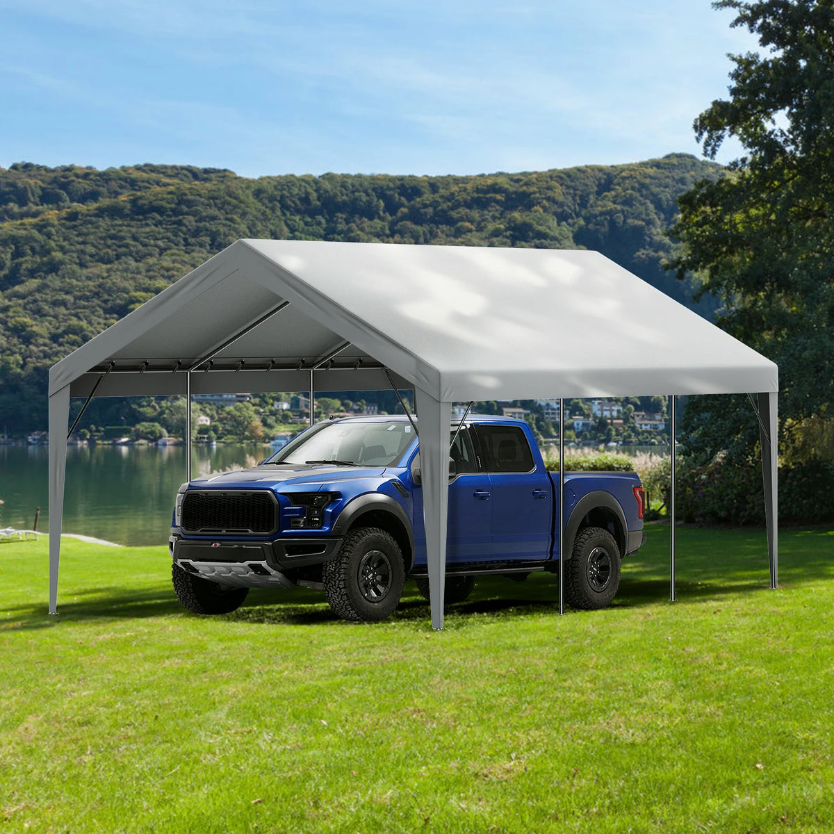 Tent - Carport Replacement Canopy Cover - Garage Top Tent - Shelter Tarp - Heavy-Duty - 10x20ft - Waterdicht & UV-beschermd - Frame Niet Inbegrepen - Wit - QUORE