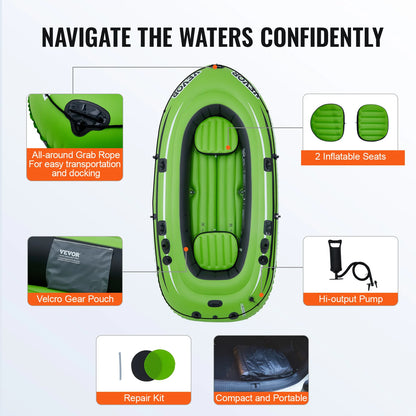 Inflatable Boat - Inflatable Canoe - Boat - Kayak - 4 Persons - Portable - Inflatable Fishing Boat - Raft Kayak 45.6” Aluminum Oars High Efficiency Pump