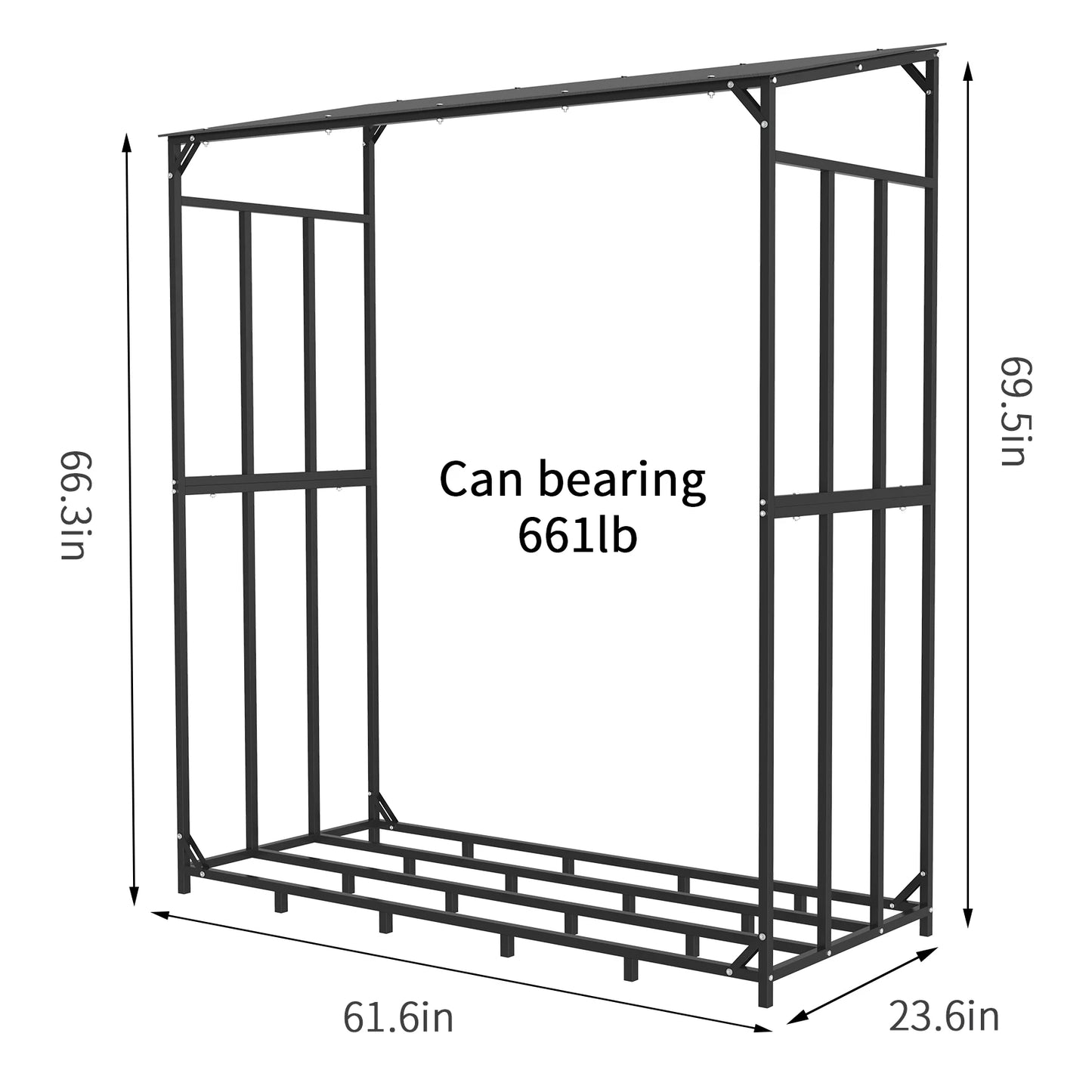 Houtrek - Brandhoutrek Outdoor - Houtopslag - Standrek - met Waterdichte Hoes - voor Open Haard - Tuin - Metaal - 156.5 x 60 x 176.5 cm - Zwart