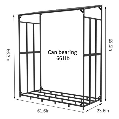 Houtrek - Brandhoutrek Outdoor - Houtopslag - Standrek - met Waterdichte Hoes - voor Open Haard - Tuin - Metaal - 156.5 x 60 x 176.5 cm - Zwart