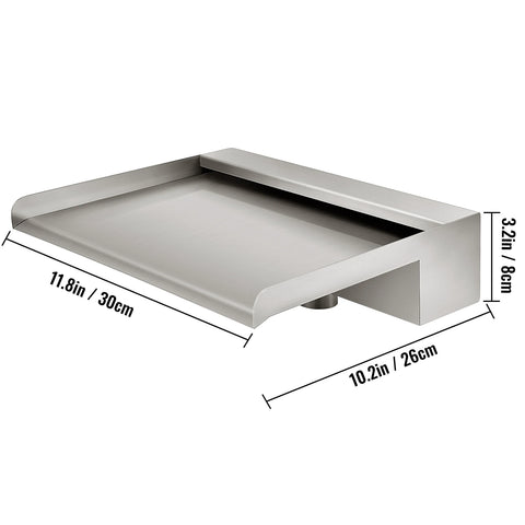 Waterval - Vijver waterval - Waterval overloop - 60cm - Roestvrij staal - Rechthoekige waterval zwembadfontein cascadeblad voor vijver - Zilver - QUORE