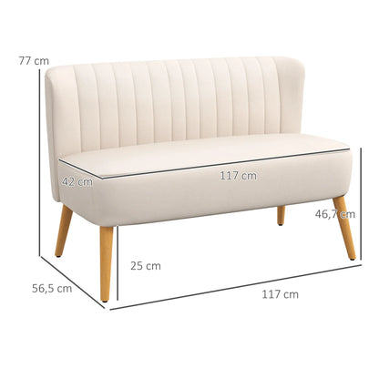 Twee-zitsbank – 2-zitsbank – Loveseat – Zitbank – Bankstel – Scandinavisch Design – Velvet Stof – 117 cm Breed – Comfortabele Zitting - Wit