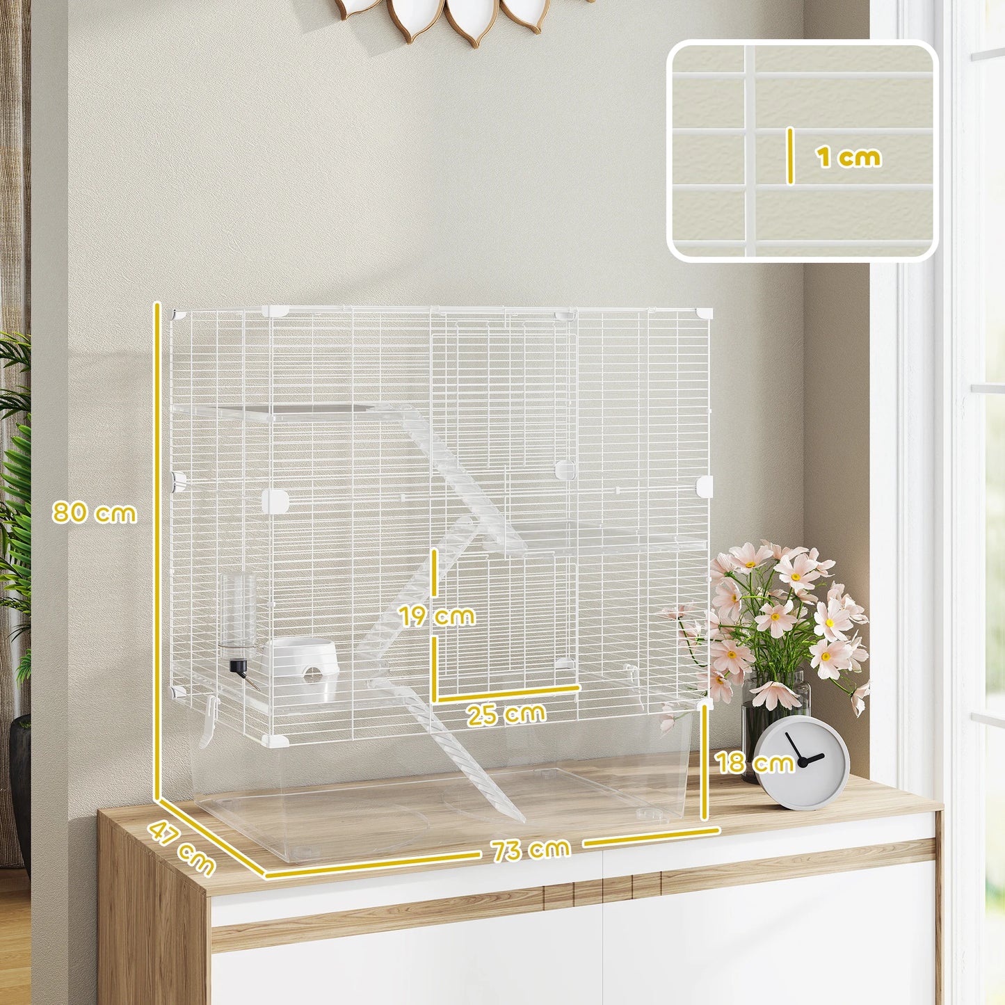 Dierenkooi Kleine Huisdieren – Knaagdierkooi – Fretkooi – Chinchillakooi – Hamsterkooi – 4-laags Met Wieltjes – Diepe 18 cm Bodembak – Stalen Constructie