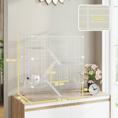 Dierenkooi Kleine Huisdieren – Knaagdierkooi – Fretkooi – Chinchillakooi – Hamsterkooi – 4-laags Met Wieltjes – Diepe 18 cm Bodembak – Stalen Constructie