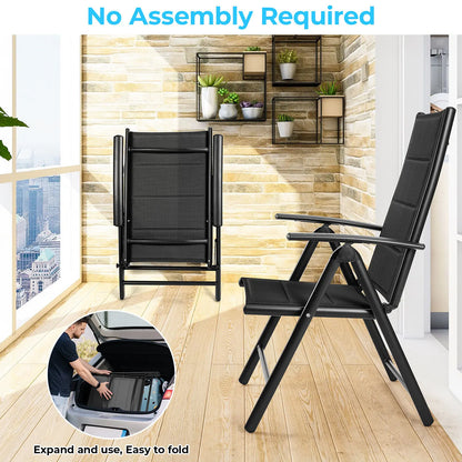Inklapbare Tuinstoelen – Vouwstoelen – Balkonstoelen – Campingstoelen – Barbecue Stoelen – 7-Posities Verstelbare Rugleuning – Lichtgewicht Aluminium Frame - Zwart - QUORE