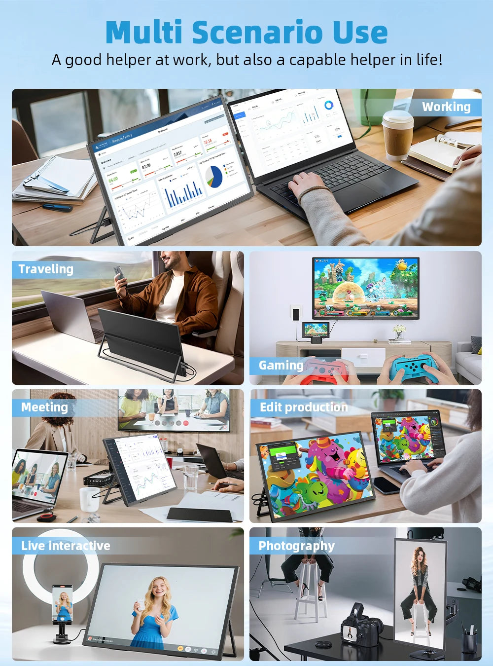 18,4 inch draagbare monitor – portable scherm – extern beeldscherm – gaming display – 4K QLED scherm – ultradun design – haarscherpe 4K-resolutie – AMD FreeSync ondersteuning - QUORE