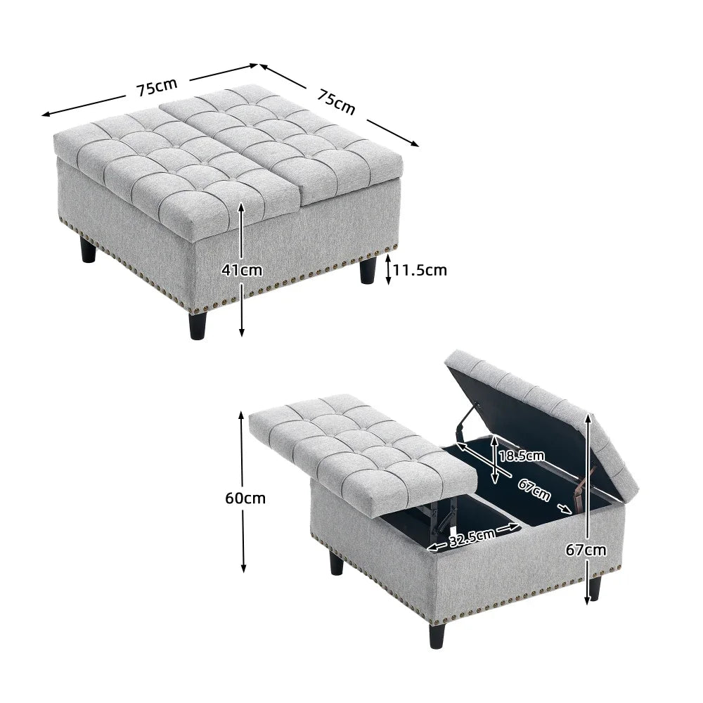 Poef met Opbergruimte – Opbergstoel – Opbergpoef – Zitbankje – Opbergmeubel – Zwart PU Leer – 75x75x41 cm – Houten Frame Met Draagvermogen 130 kg