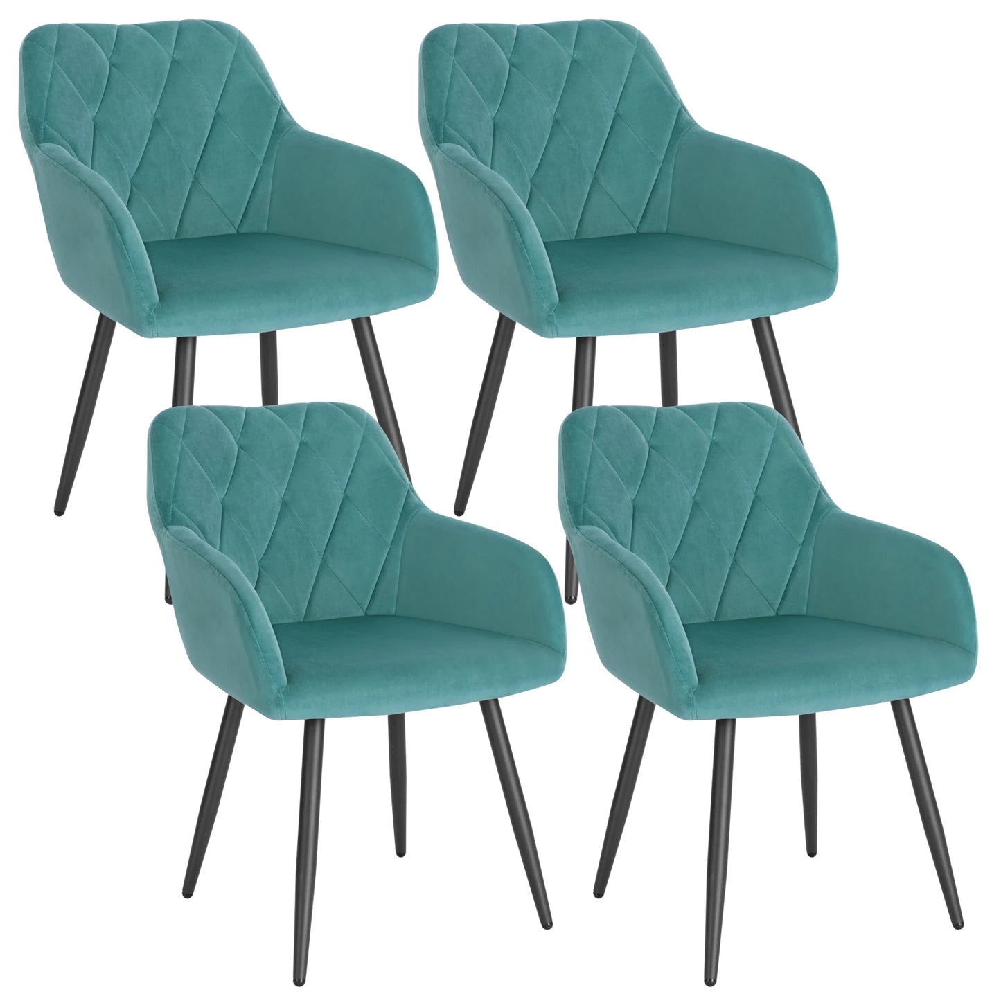 Eetkamerstoel – Bureaustoel – Stoel Met Armleuning – Scandinavische Stoel – Metalen Poten – Velvet Bekleding – Ergonomisch Design - Turks Groen - QUORE