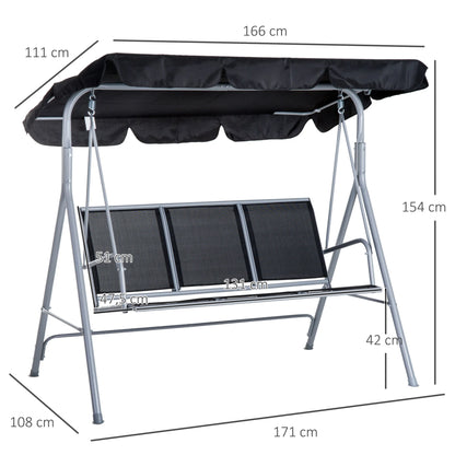 Tuinschommel - Schommelbank - Hangbank - 3 Persoons - Verstelbare Rugleuning - en Zonnescherm - 240kg Draagkracht - Ademend Textilene - Weerbestendig - Metalen Frame - Outdoor - 171x108x154 cm - voor Balkon - Tuin of Terras - Zwart