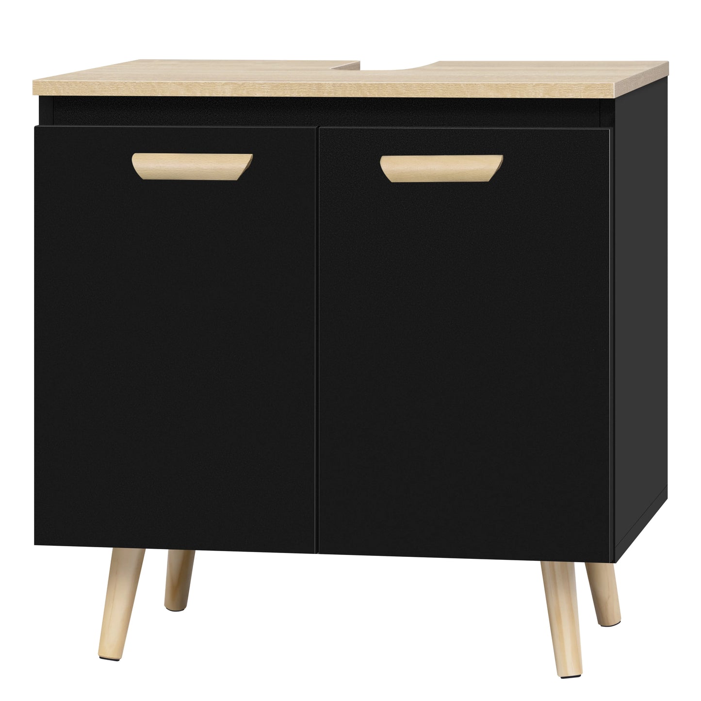 Wastafelmeubel 60x40x60,5 cm –Badkamerkast Onder Wastafel met Uitsparing – Wastafel Onderkast – Modern & Ruimtebesparend – Badkamermeubel met Opbergruimte - Zwart
