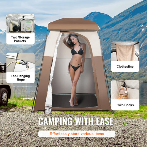 Camping Shower Tent - Shower Tent - Changing Tent - 66" x 66" x 87" - Outdoor - Privacy - Portable - Shelter - Removable Roof - Hanging Rope - Brown