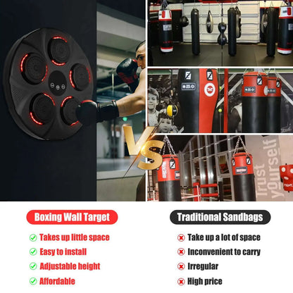 Music Boxing Machine - Music Boxing Machine voor de Muur - Gemonteerde Boks Trainer met Bluetooth & 2 Paar Handschoenen - Reactie-en Snelheidstraining voor Kinderen & Volwassenen - Zwart