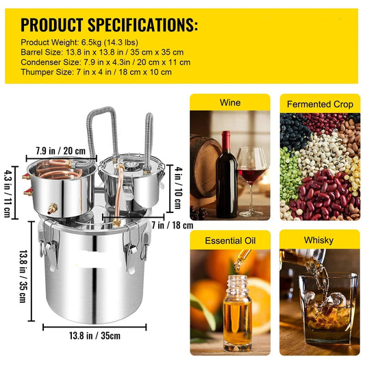 Alcohol Distilleerketel - 30L - Destilleerapparaat – RVS & Koper - Snelle Koeling - Whisky - Bier en Brandy – DIY Distilleerapparaat – Voor Thuisgebruik