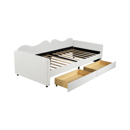 Kinderbed - Slaapbank met 2-laden - Teddybeerbedframe - Multifunctioneel Zacht -  Bed Met Rugleuning en Armleuningen -  90*200 cm -Wi t- (Ween matras)