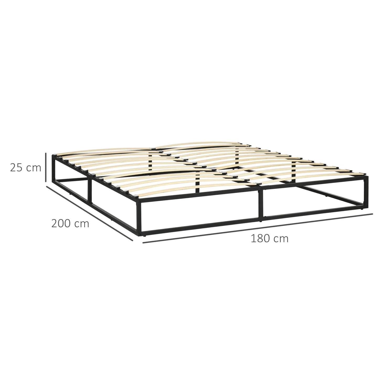 Bedframe – Tweepersoonsbed – Platformbed – Slaapbank – Boxspring – Industrieel Design – Stalen Frame - 200x180x25 cm - Zwart - QUORE